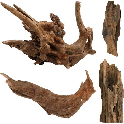 Lot de 4 racines d'aquarium en bois flotté naturel - 8 à 15 cm - Racine naturelle - Décoration d'aquarium pour aquarium d'eau douce, reptiles et terrarium (1/5)