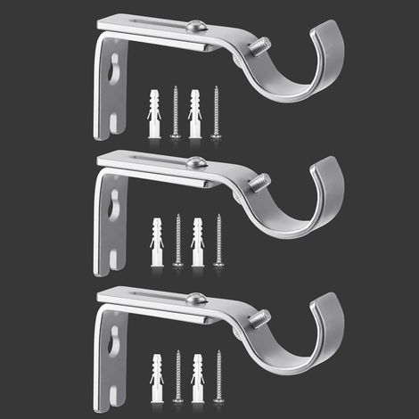 3 Pcs Argent Support de Tringle à Rideau Réglable, Supports Murale Réglables,Support pour Tringle à Rideau,Compatible avec les tringles à rideau d'un diamètre maximal de 20mm 25mm
