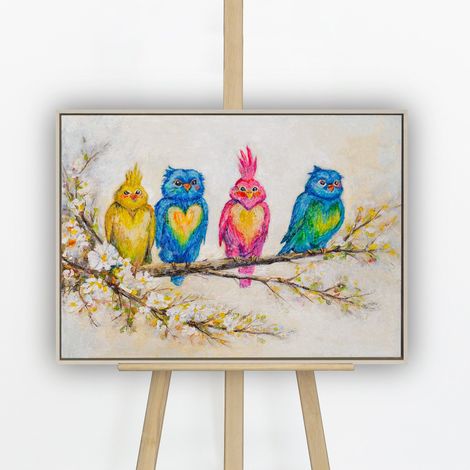Gemälde Vogelgesellschaft Rahmen Beige 70x50 cm (1/5)