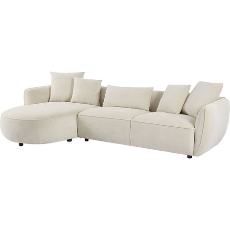Divano angolare sinistro in tessuto ciniglia beige DOKALO di Maison Céphy