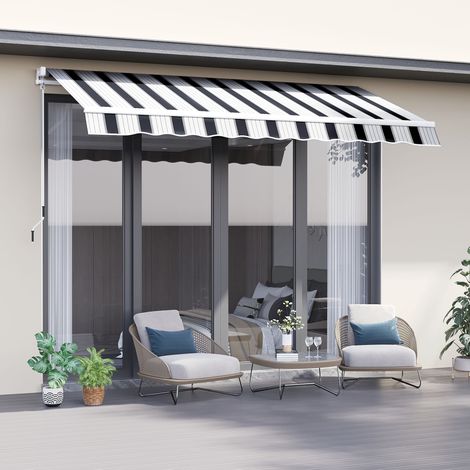 Store banne manuel 2.5x2m en aluminium et polyester Bleu et Blanc (1/5)