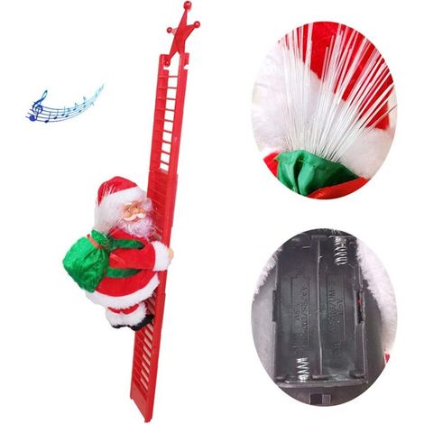 Père Noël lumineux grimpeur électrique avec échelle, décoration suspendue pour sapin de Noël, cadeau pour enfants (1/5)