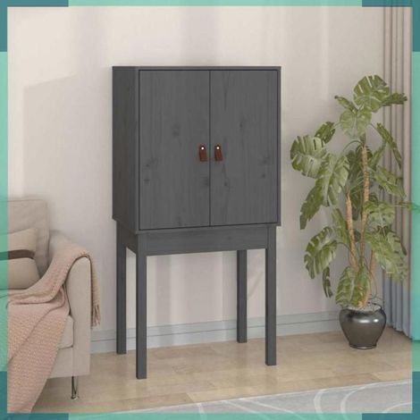 821746 Buffet haut Gris 60x40x120 cm Bois massif de pin (1/5)