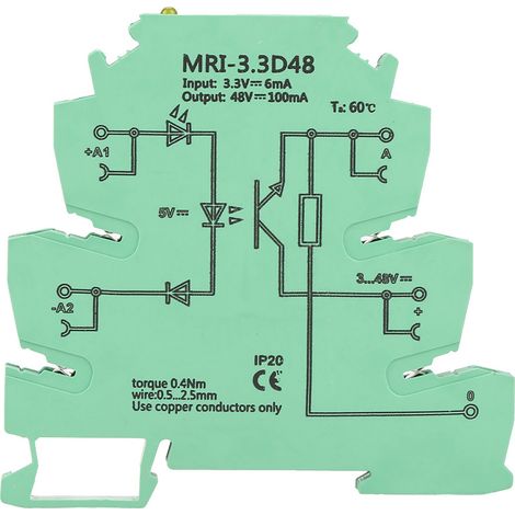 Coupleur photoélectrique MRI-3.3D48 CC, module relais PLC d'isolation, entrée 3,3 V CC, sortie 3-48 V CC (1/5)