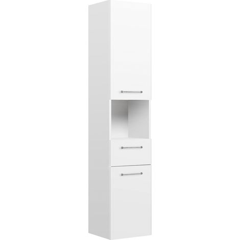 Hochschrank Badezimmer mit offenem Fach QUEBEC-66 in weiß Hochglanz, B/H/T: ca. 35/168/33 cm (1/5)