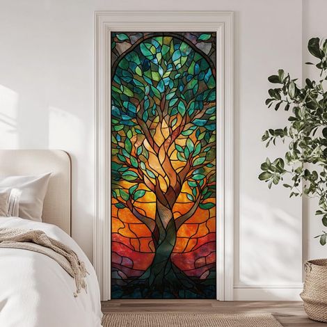 2pcs Trompe L'oeil Décorative Sticker de Porte, Arbre de Verre (1/5)