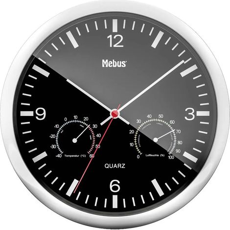 [NEUWERTIG] B-Ware Mebus Wanduhr Uhr Quarz Analog Thermometer Hygrometer 25 Cm X 40 Mm Silber