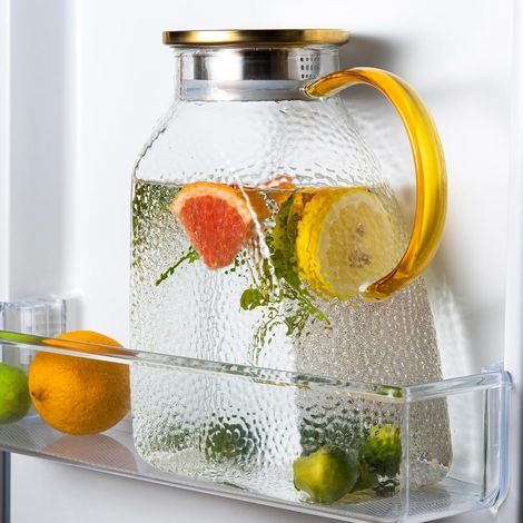 Pitcher En Verre - 1.8 L - Avec Couvercle Et Bec Verseur - Convient Pour Réfrigérateur Bar Et Cuisine - 1 Pièce (1/5)