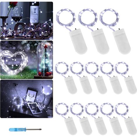 MINKUROW Lucine A Batteria (Incluse) 12 Pezzi Filo Di Rame Impermeabile 2 M Con 20 Led Luce Bianca Per Decorazione Compleanno, Festa, Matrimonio, Sera, Natale, Giardino, Patio, Prato (1/5)