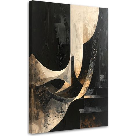 Stampe su Tela, Onde astratte linee nero beige, 70x100 (1/5)