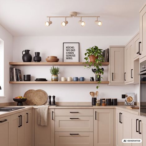 Briloner Plafonnier orientable 60,5cm douille GU10 max. 9W 4 lampes beige - Spot plafond salon couloir cuisine bureau (1/5)