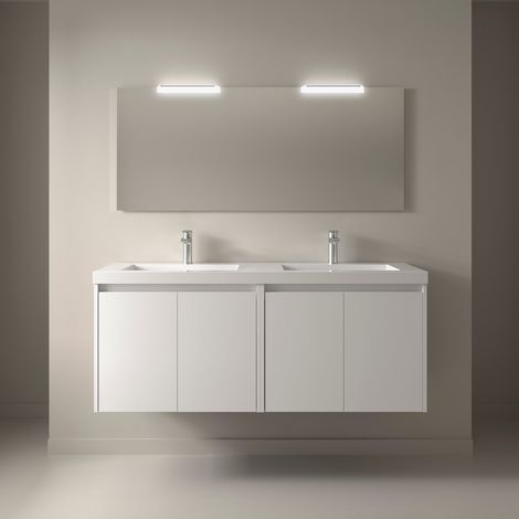 Badezimmermöbel NOJA 1400 4 Türen WHITE SATIN + Waschtisch + Spiegel