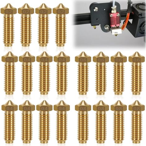20 buses de rechange pour imprimante 3D Kobra 2, buses en laiton, comprenant 4 buses de 0,2 mm, 4 buses de 0,6 mm et 4 buses de 0,8 mm, ainsi que 8 buses de 0,4 mm, adaptées aux imprimantes Volcano