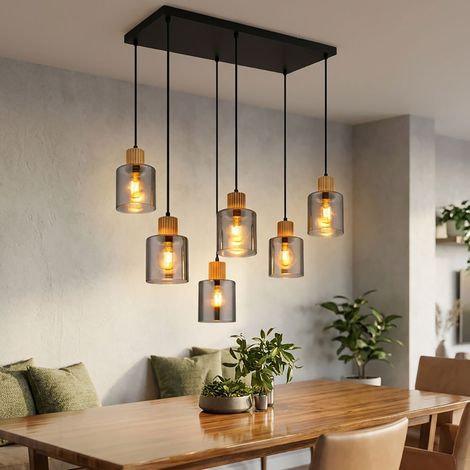 LED Hängeleuchte Hängelampe Esszimmerlampe 6-flammig Schwarz Metall H 120 cm (1/5)