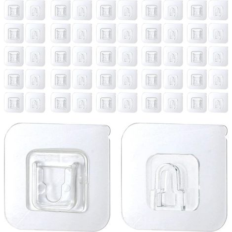 25 paires de crochets muraux auto-adhésifs double face transparents imperméables et résistants à l'huile sans trou crochets pour cuisine salle de bain crochets de bureau blanc (1/5)
