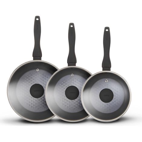 Tower Diamo 3 Piece Cookware Set, 18cm/20cm/22cm Saucepans, Black T900131