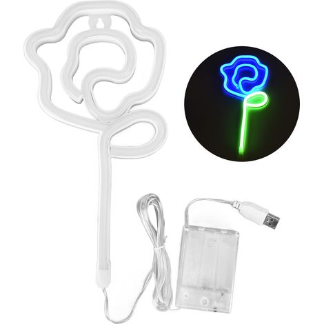 Lampe Néon Fleur De Rose - Led Douce Double Alimentation Usb Pile - Décoration Mariage Fête Maison - 1 Pièce (1/5)