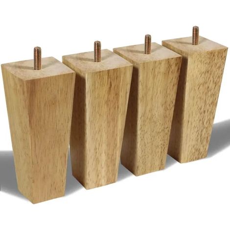 4 pieds en bois pour meubles, pieds de socle, pieds de canapé, vis et boulons M8 (15 cm)