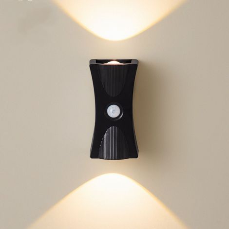 Battery-powered LED wall light, dimmable, with motion sensor, USB rechargeable, perfect for bedroom use, black. (1/4)