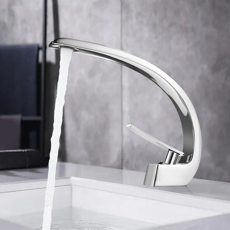 Design Single Hole Waterfall Bathroom Basin Mixer Tap Chromed Brass Basin Taps Cold and Hot Water With water inlet pipe (1/5)