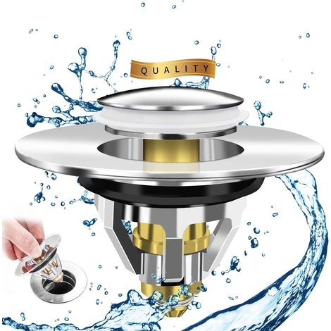 Bonde de lavabo Universelle Pop-up avec 2 Joints - Bonde avec Filtre Anti-Obstruction pour lavabos d'un diamètre (1 pièce) (1/4)