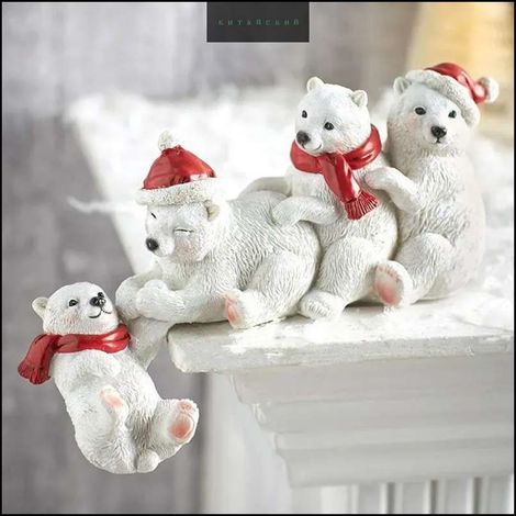 Weihnachtsdekoration aus Kunstharz, Eisbärenstatue, handgefertigter Indoor-Schmuck, Weihnachtsskulptur (1/5)