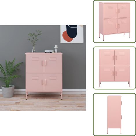 Armadietto con livellatori - vidaXL Armadietto Rosa 80x35x101,5 cm in Acciaio - Armadietto per DVD