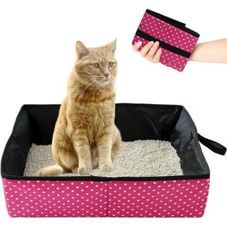 Bac à Litière pour Chat Pliable, Portable Litière de Voyage pour Chat, Boîte à Litière Pliable pour Chats avec Animaux, Imperméable, Nettoyer pour Domicile et Extérieures Camping, L(Rose) (1/4)