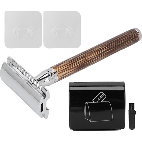 Rasoir manuel bambou argenté, coupe classique vintage pour homme, kit complet avec lames de rechange, boîte de recyclage et support mural, rasage traditionnel écologique (1/5)