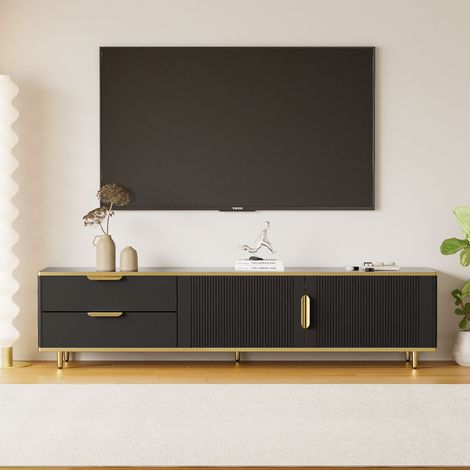 Meuble TV 175 cm avec structure sculptée, poignées et pieds dorés, moderne pour salon (1/5)