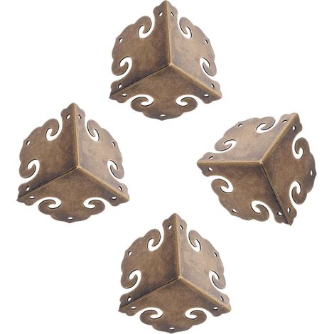4 protège-coins décoratifs, laiton/bois, pour quincaillerie (1/5)