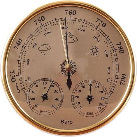 Barometer, Weather Station with Barometer and Thermometer Hygrometer, 3 in 1 Analog Wall Weather Station, for Indoor and Outdoor Use (1/4)