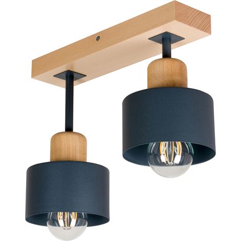 Lámpara de techo antracita de madera y metal de estilo escandinavo, 2xE27, iluminación LED moderna para salón, cocina, dormitorio, habitación infantil, loft. (1/5)