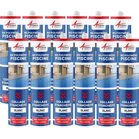 Mastic piscine, colle et étanchéité, pvc, carrelage - 290 ml x 12 Blanc - ARCANE INDUSTRIES