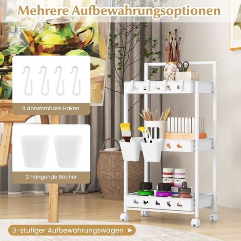 Carrello da servizio a 3 livelli carrello da servizio con ruote carrello da cucina con 2 tazze sospese 42 x 29 x 83 cm bianco 88306733 88306733 88306733 88306733 88306733 88306733 88306733 88306733 88