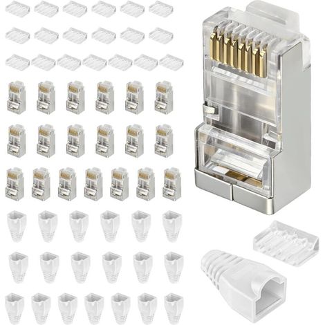 Lot de 20 Connecteur RJ45 8P8C Cat7/Cat6A Standard Blindé, Prise RJ45 Male 10Gbps, Fiche Réseau Standard pour Câble d'Installation avec Barre et Embouts de Protection (1/5)