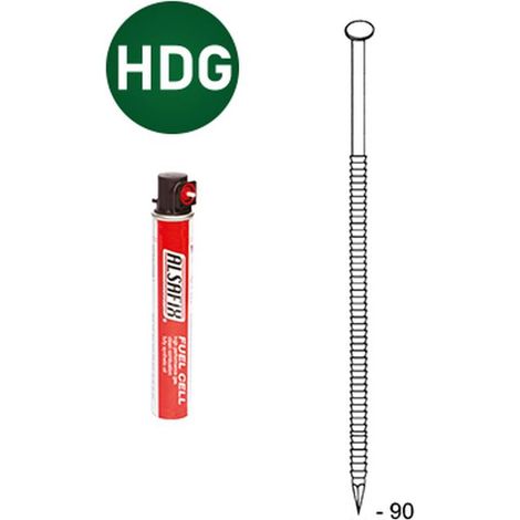 2 200 Pointes Annelées (Hdg) en Bande 34° (Pack) - 3.1x90 mm + 2 Cartouches de Gaz Rouge - D-Work (1/5)