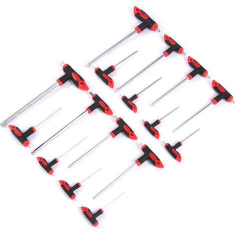 Jeu de 16 clés Allen à T avec poignée en Cr-V et clés en étoile Torx, finition chromée, pour mécanique et bricolage (1/5)