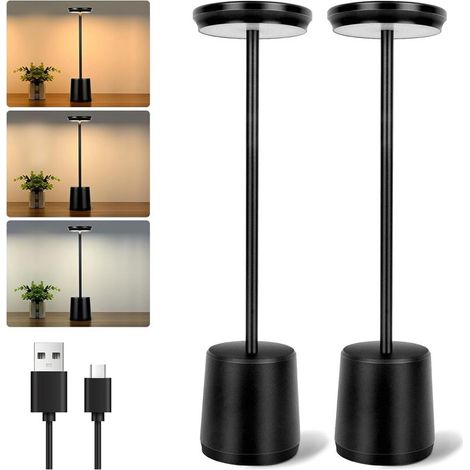 Lampe LED Sans Fil Noire 2x5000mAh 3 Couleurs Tactile IP65 Chevet Extérieur (1/4)