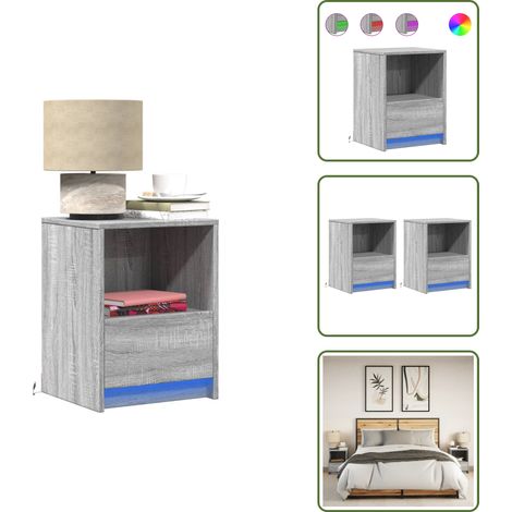 Nachttische mit LED-Leuchten 2 Stk. Grau Sonoma Holzwerkstoff - Nachttisch - Nachttische - Nachtschrank - Nachtkonsole (1/5)