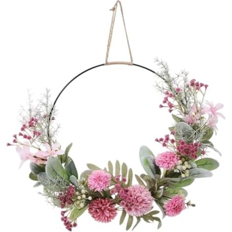 Couronne de printemps, couronne de printemps et d'été pour porte d'entrée, orchidée rose, violet, chrysanthème, gypsophile, décoration de ferme intérieure et extérieure, suspension de porte de ferme (1/5)