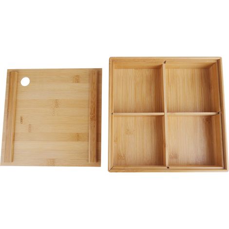 Plateau en bambou à quatre compartiments pour noix, écologique, porte-assiette à apéritifs pour la maison (1/5)