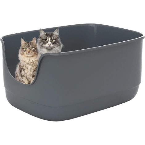 Cat Litter Tray High Splash Proof Large Open Litter Tray 61 x 48 x 31 cm for Small Cats Low Entry Litter Tray (Grey XL) (1/5)