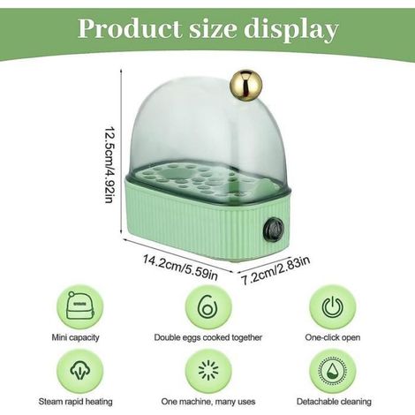 Cuiseur œufs 2 œufs – Vapeur électrique compact – 3 cuissons (mollet/coque/dur) – États-Unis – Rapide (1/5)