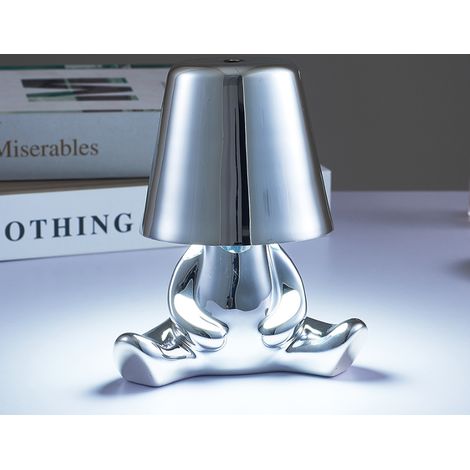 Lampe de Table LED sans Fil Créative Rechargeable à Pile Lampe Portative Réglable en Luminosité Design de Modèle Mignon pour Restaurant Chambre à Coucher Patio Studio Article Noël Argent-G
