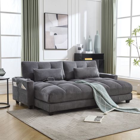 Poltrona Divano Velluto a coste grigio moderno porta USB ruote imbottita poltrona relax soggiorno camera vivaio