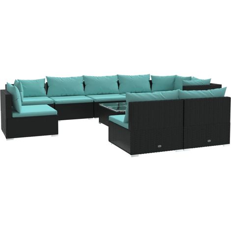 Set de muebles de jardín 10 pzas cojines ratán sintético negro vidaXL (1/5)