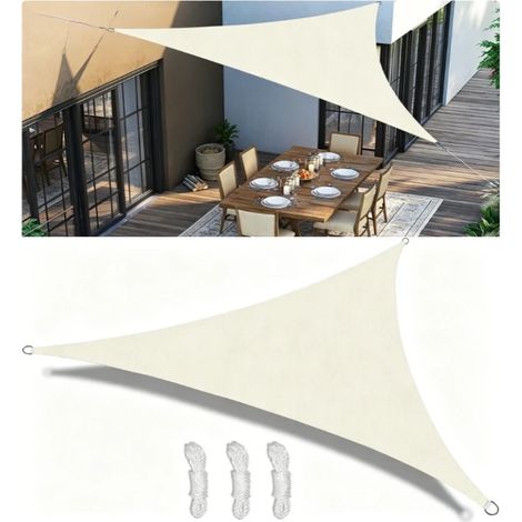 Voile d'ombrage triangulaire,Auvent imperméable et résistant aux UV,Voile d'ombrage pour terrasse extérieure,Tissu Oxford 420D,Beige — 2 m x 2 m (1/5)
