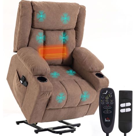 HOMCOM Dual Motor Recliner Chair Power Lift Chair w/ Massage Heat, Brown (1/5)