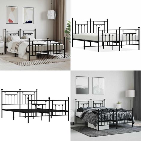 Cadre de lit métal sans matelas avec pied de lit noir 140x190cm - Cadre De Lit - Lit Double - Lit Metal - Lit Noir - Meuble Chambre - Home & Living (1/5)